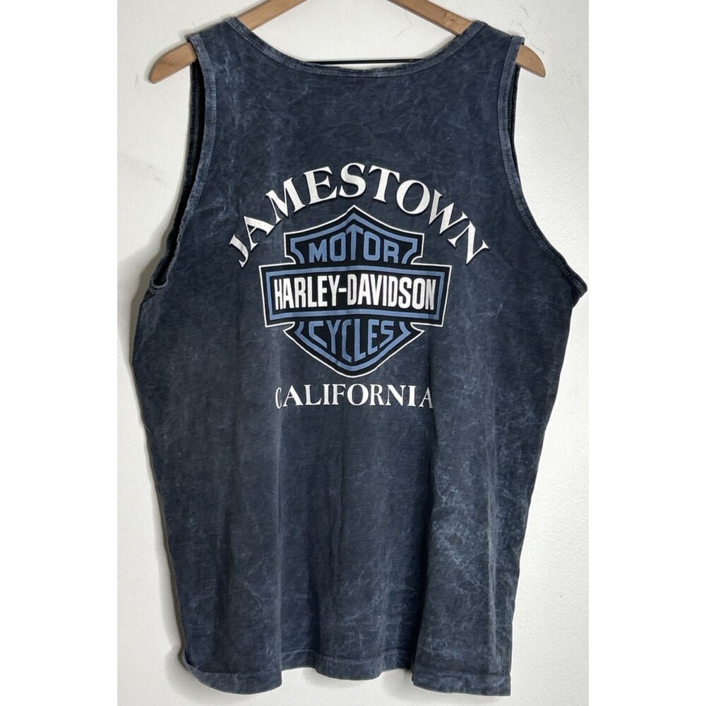 Harley Davidson Tank Top Men's XL Gray Blue Jamestown California Acid Wash